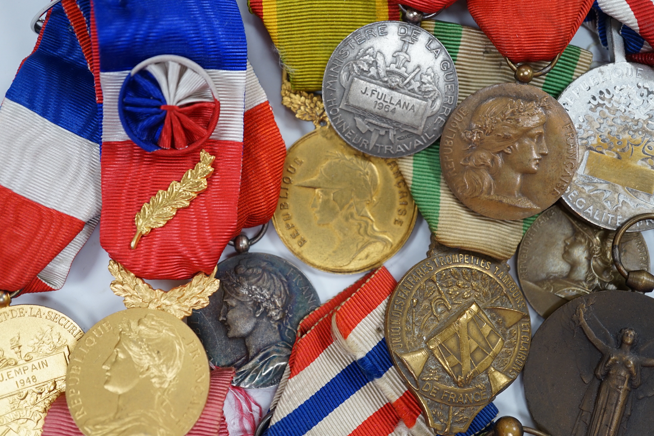 Eighteen French and Belgium medals, etc. including; Medal of Honour, War Cross, Medal of Honour for Physical Education, Victory Medal, etc.